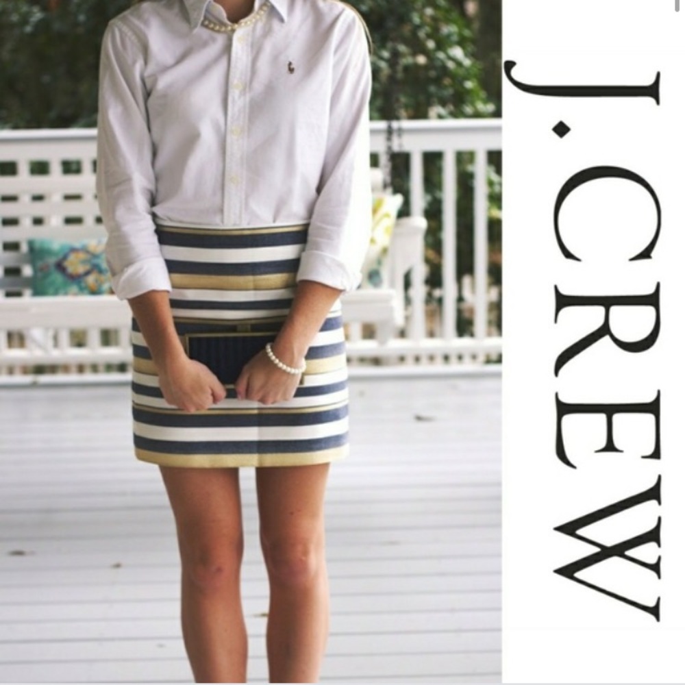 J.Crew navy & gold striped pencil skirt